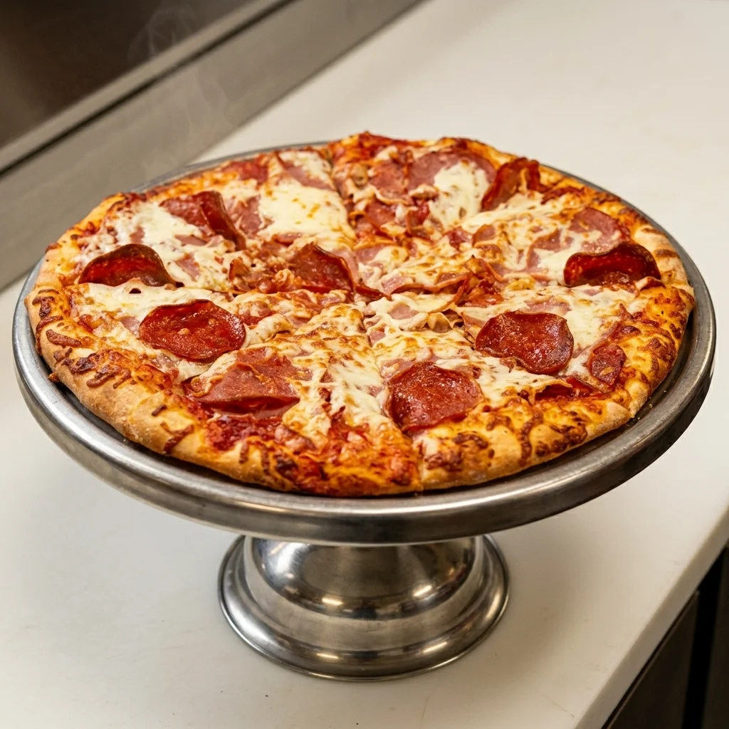 Classic pepperoni pizza loaded with cheese at Taystee Donair & Pizza in northeast Edmonton